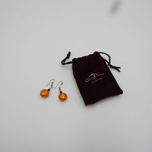 Glass Of Venice Murano Glass Amber 1/2 Inch Disk Drop Pierced Earrings